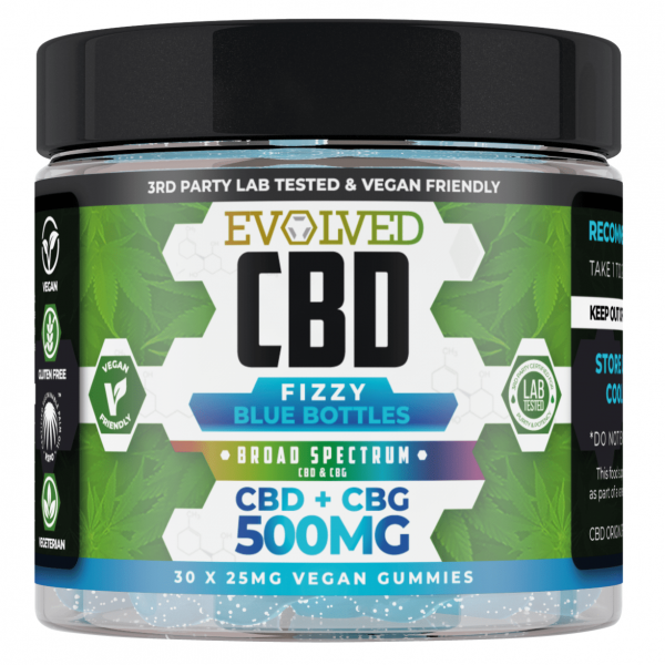 Fizzy Blue Bottles Vegan CBD Gummies 500mg By Evolved CBD Gummy Series