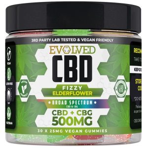 Fizzy Elderflower Vegan CBD Gummies 500mg 750mg By Evolved CBD Gummy Series