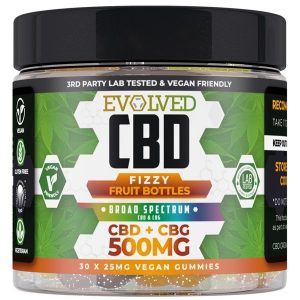 Fizzy Fruit Bottles Vegan CBD Gummies 500mg 750mg By Evolved CBD Gummy Series