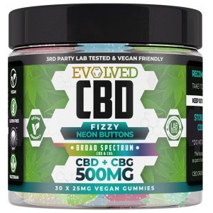 Fizzy Neon Buttons Vegan CBD Gummies 500mg 750mg By Evolved CBD Gummy Series