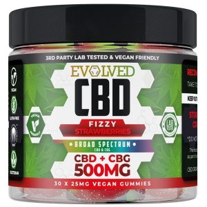 Fizzy Strawbrries Vegan CBD Gummies 500mg 750mg By Evolved CBD Gummy Series