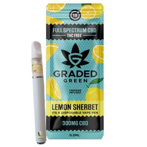 Lemon Sherbet Disposable Full Spectrum CBD Vape 300mg By Graded Green
